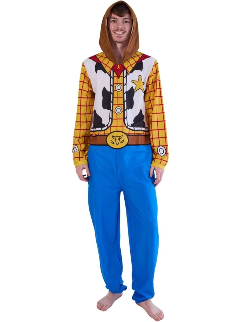 Cowboy Cosplay Union Suit for Men - Toy Story Woody Costume with Cuffs & Hood